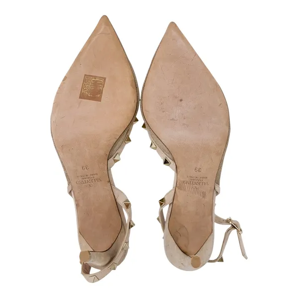 Valentino Garavani Rockstud Nude Mesh Suede Slingback Pointed Toe Pumps EU 39 - Image 14