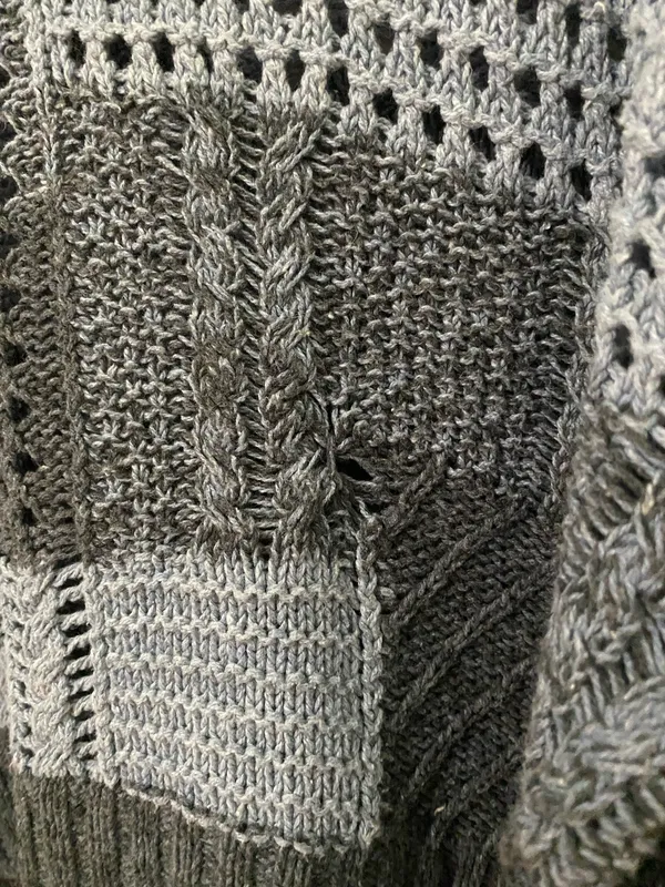 American Eagle Outfitters Gray Patchwork Crewneck Sweater - Image 3