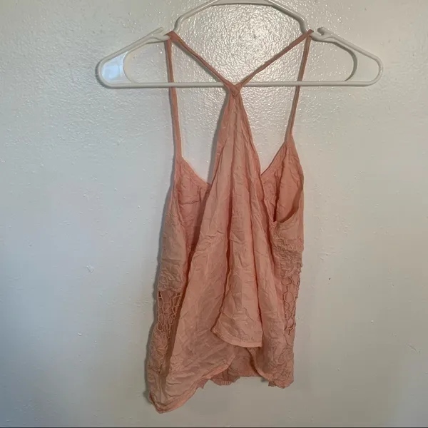Kimchi Blue Womens Racerback Tank Top Light Pink Crochet Lace Floral Scallop Hem - Image 6