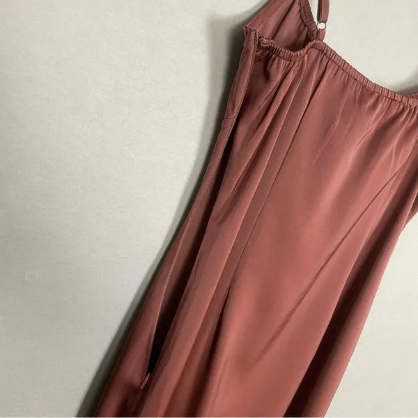 NWT Kendall +‎ Kylie Slip Drsss FLAWS Brown Size XS Midi Tie Milkmaid Satin - Image 15
