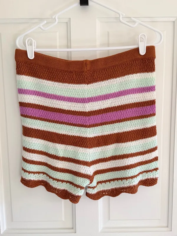 No Comment Striped Knit Crochet Shorts Brown Purple Mint Size L‎ Boho - Image 2