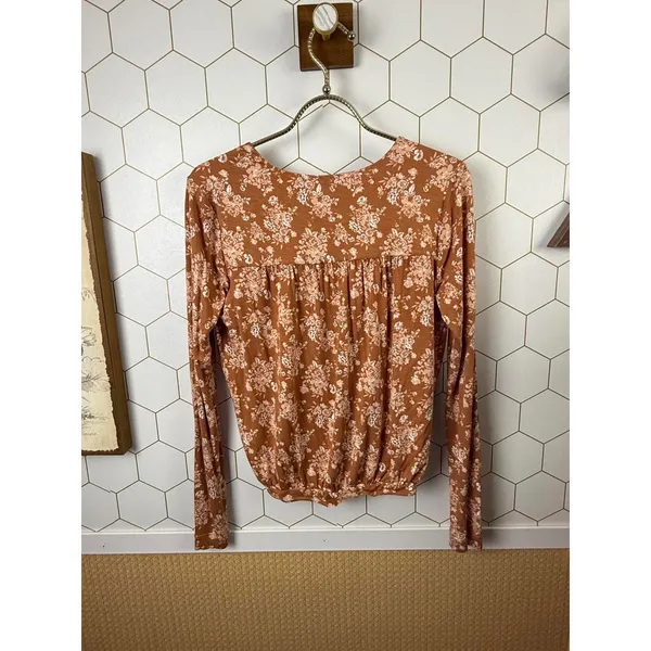 Free People Intimately Copper Floral Turnt Wrap Jersey Top - Size - Small - Image 2
