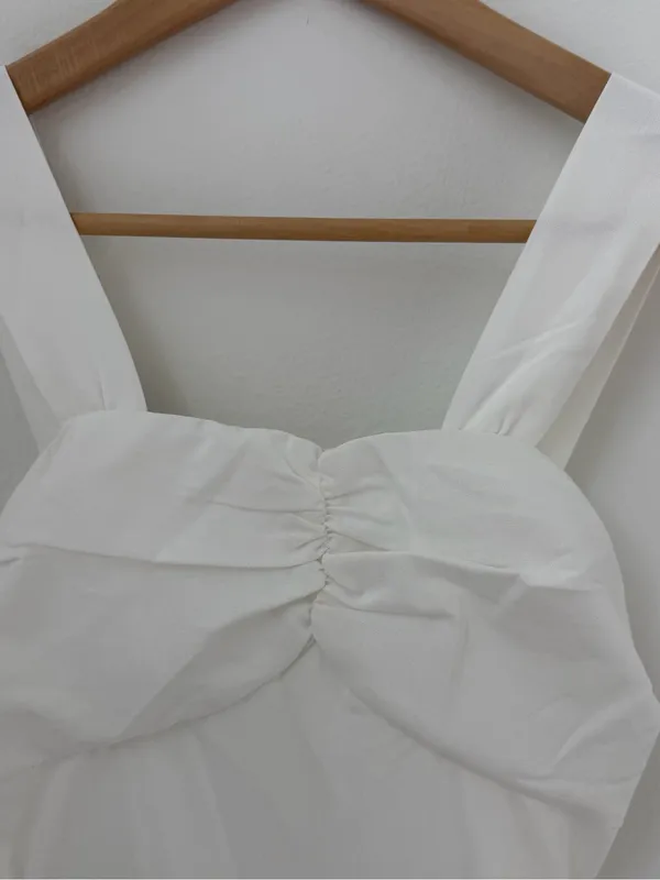 Cider Linen Blend Square Neck Shirred White Midi Dress XS NWT Cottagecore - Image 5