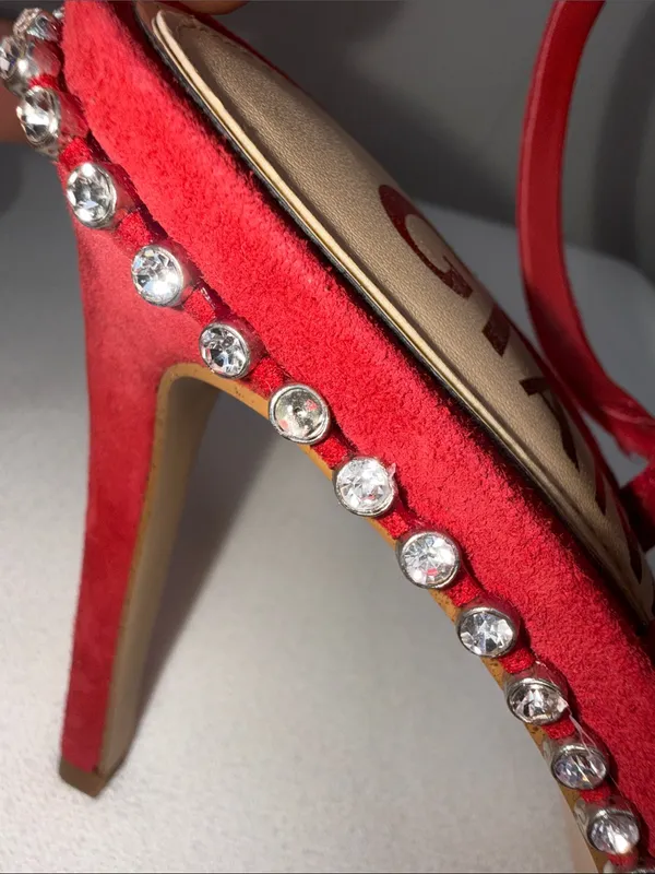 Gianni Bini red suede rhinestones-trimmed slingback pumps - Image 9