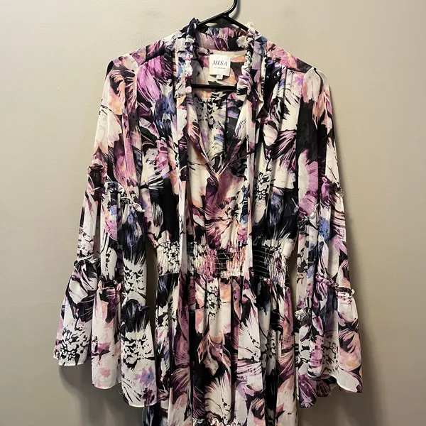 MISA Floral Boho Romantic Midi Slit Dress Flowy Garden‎ Party Whimsical Fairy SM - Image 3