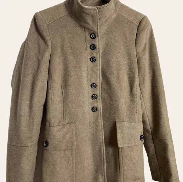 Zara Taupe Brown Single Breasted Wool Blend Over Coat Size Small - Image 3