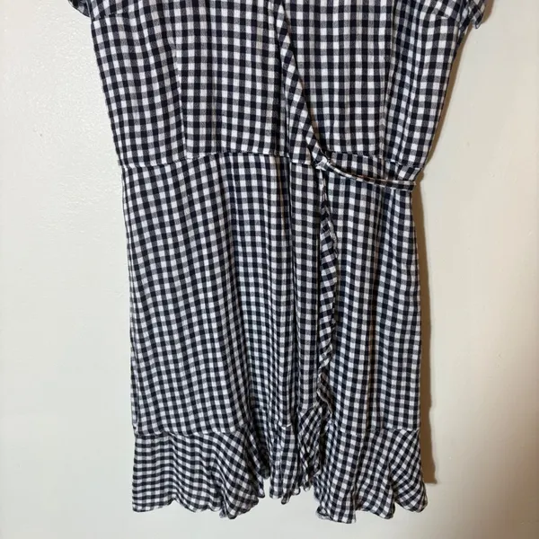 Abercrombie & Fitch Gingham Faux Wrap Mini Dress Womens Size‎ M Navy White - Image 3