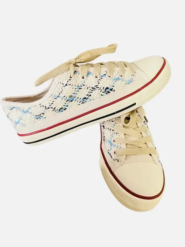 Boho Crochet Lace Mesh Low Top Sneakers - Multicolor Woven Summer Trainers Sz 7. - Image 7