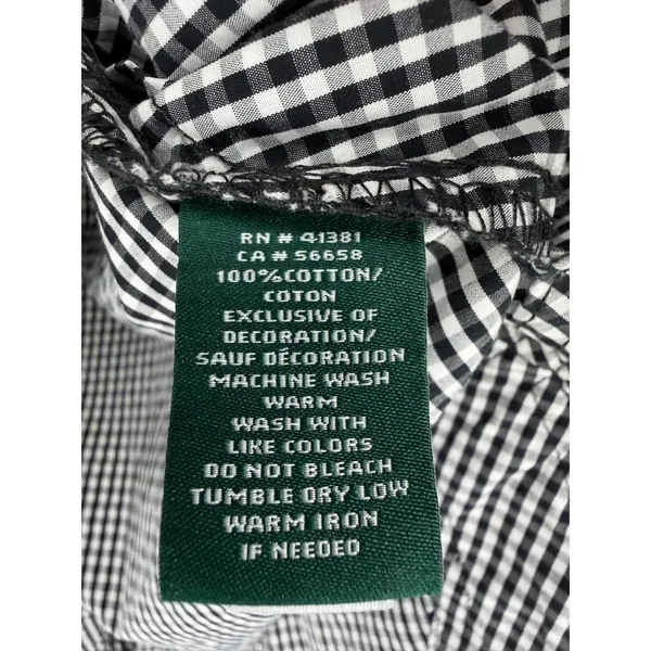 Lauren Ralph Lauren Blouse Gingham Black White Embroidered Bell Sleeve Top M/L - Image 9