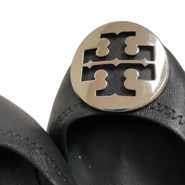 Tory Burch Reva Ballet Flats Women’s‎ 6.5 Travel Black Leather Silver Medallion - Image 8