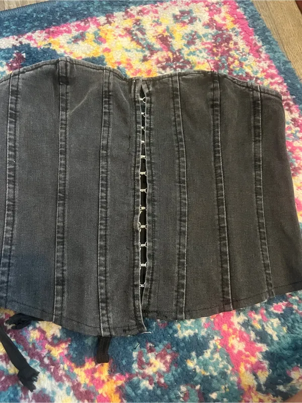 Bdg Black Washed Denim Corset Top - Image 4