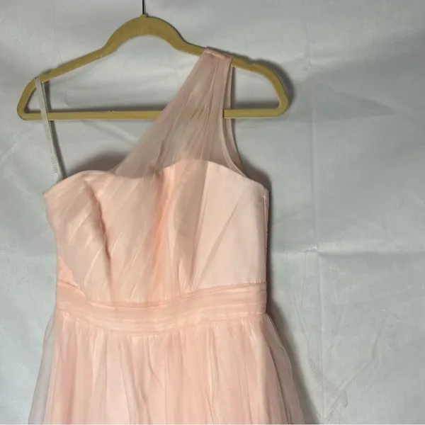 David’s Bridal Peachy Pink Tulle One‎ Shoulder Mini Bridesmaid Dress Size 4 - Image 4