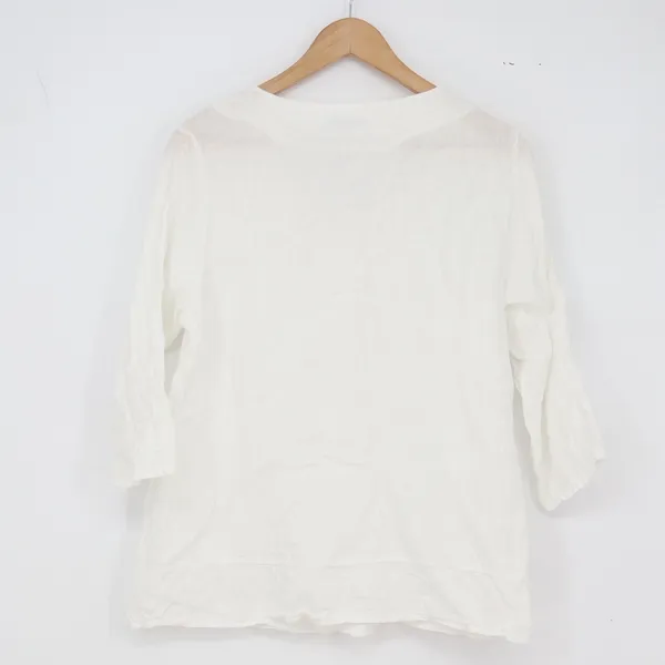 Tempo Paris Linen Top Womens M White Button V-Neck 3/4 Sleeve Excellent - Image 4