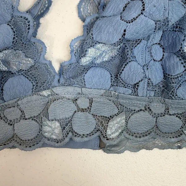 Aerie L Large Lace Bralette‎ Bra Wireless Blue Racerback Pullover Lightly Lined - Image 3