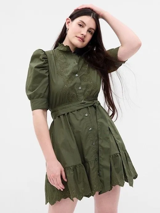 GAP Puff Sleeve Eyelet Mini Dress Size S - Image 2