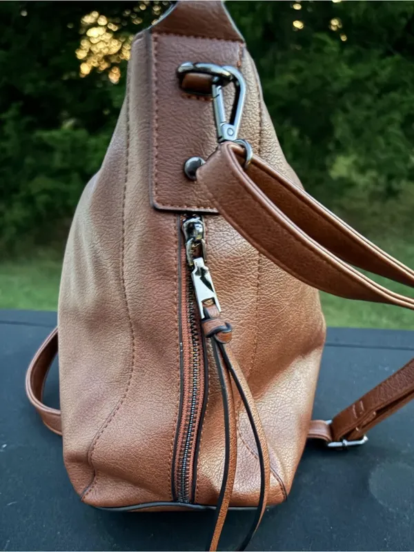 Realer Brown Faux Leather Hobo Bag Convertible Crossbody & Shoulder Purse - Image 4