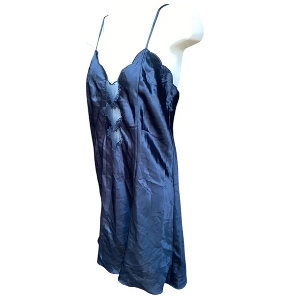 Vtg Fairy Grunge Black Slip Mini Dress Whimsigoth Romantic Satin Hearts Small - Image 6