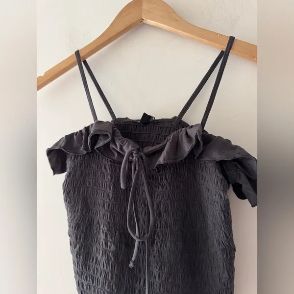 American Eagle Women's Dark Grey‎ Ruffle Smocked Tank Top Size Small - Image 2