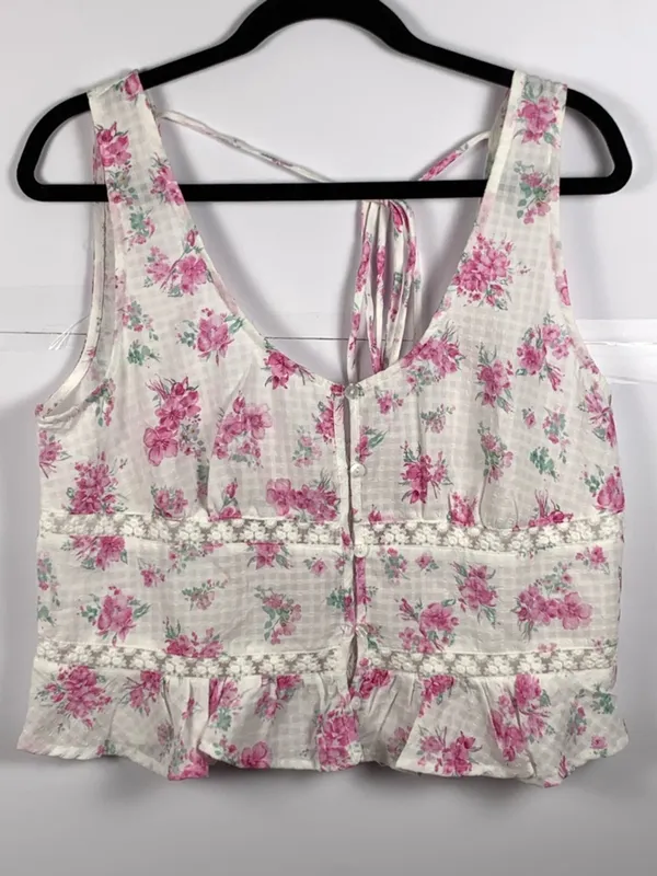 Altar’d State Tank Top XL Pink Floral Lace Peplum Fairycore Cottagecore NWOT - Image 2