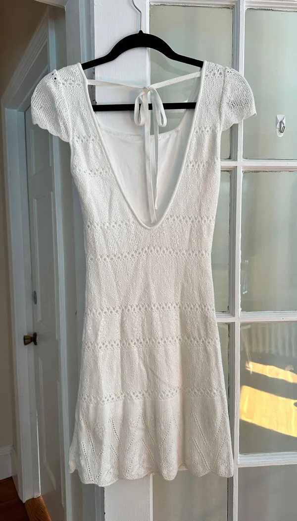 Loveshackfancy Elvirie Crocheted Mini Dress In White - Image 3