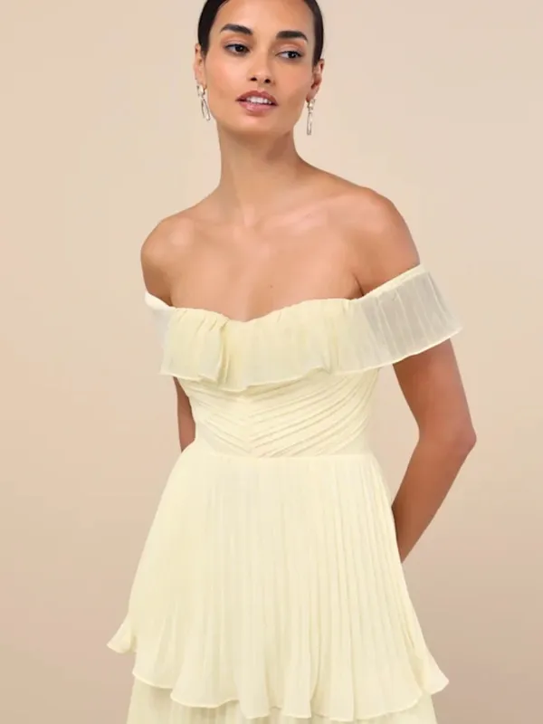 Lulus Always Remarkable Pale Yellow Off-the-Shoulder Maxi Dress - Image 3