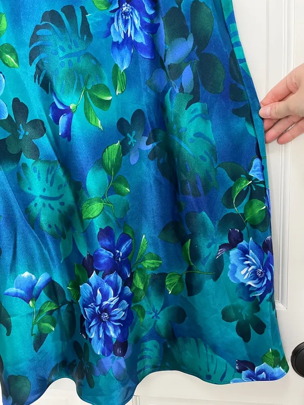 Y2K Tropical Floral & Monstera Leaf Print Satin Slip Dress - Size Large - Image 5
