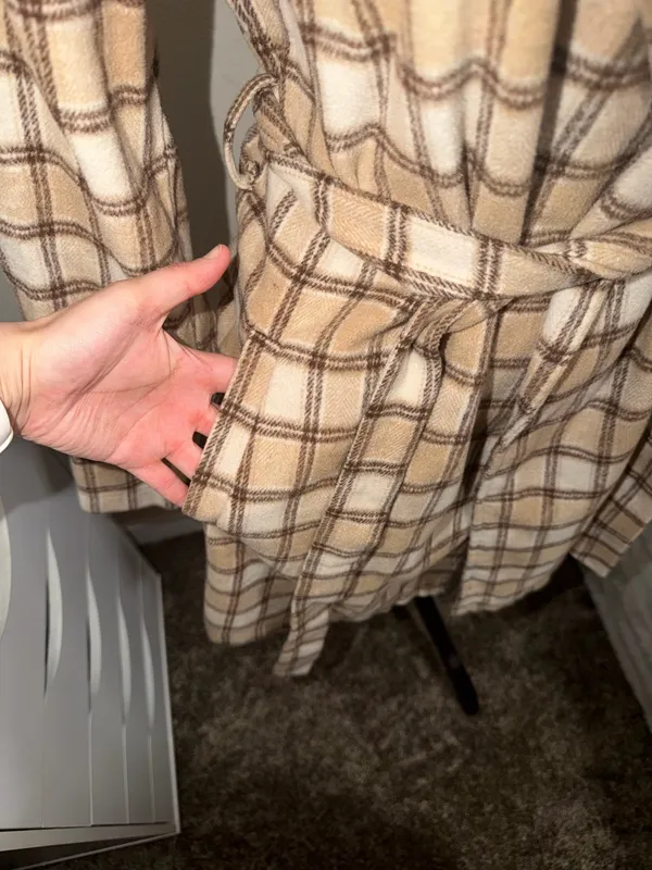Papermoon Beige Plaid Tie-Waist Trench Coat - Image 3
