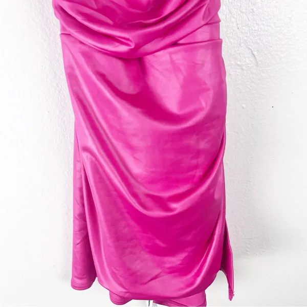 LUCY IN THE SKY Pink Draped Front Ruched Sides Low Back Cutout Mini Dress Small - Image 13