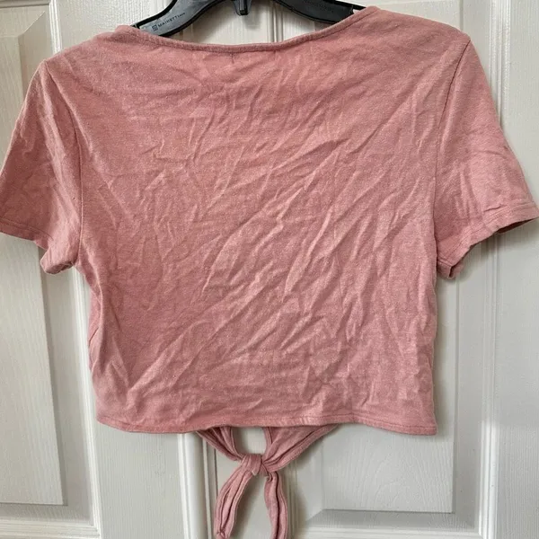 Cooperative pink short sleeved cropped tie front top - Image 2
