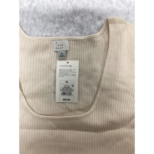 A New Day Womens XL Cream Ribbed Knit Long Sleeve Square Neck Top NWT - Image 2