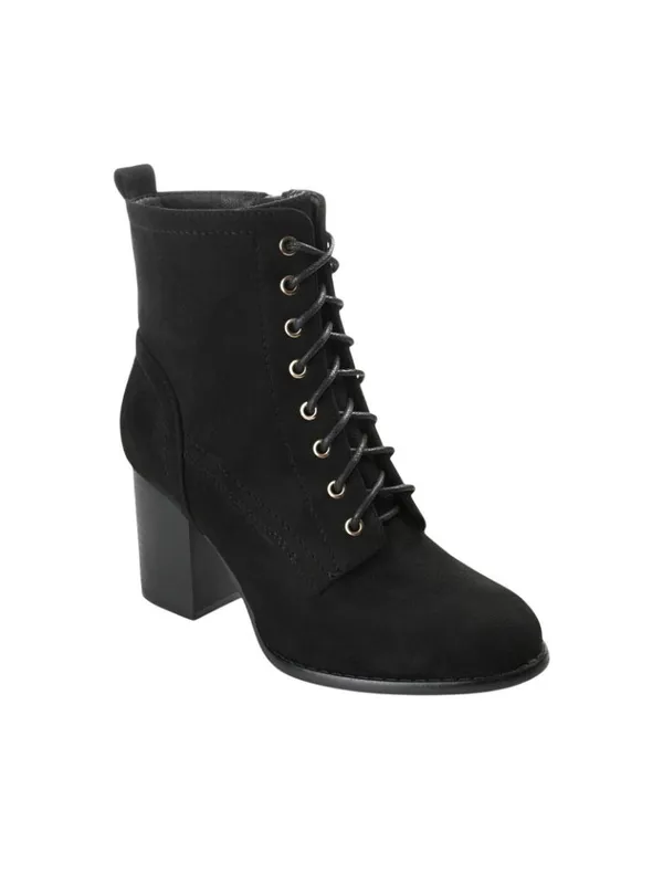 Journee Collection Lace-Up Zip Block Heel Faux Suede Bootie Boots Black 8.5M - Image 10