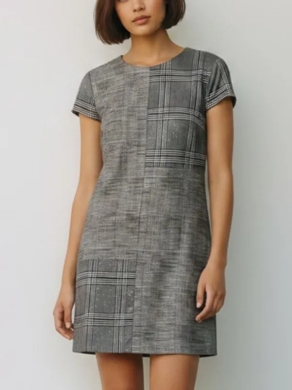 Alice + Olivia Gray Plaid Patchwork Mini Dress - Image 3