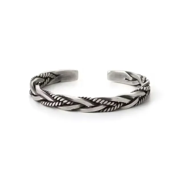 NEW Solid Unisex Braided 925‎ Sterling Silver Cuff Bracelet - Image 2