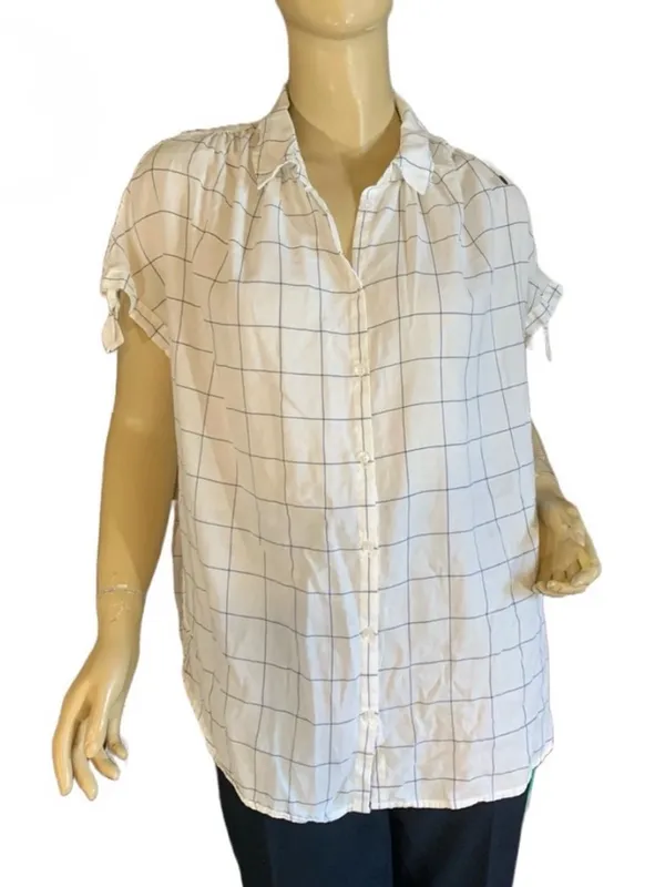 MADEWELL WINDOW PANE PATTERN COTTON WHITE & BLUE BUTTON DOWN TOP (M) - Image 2