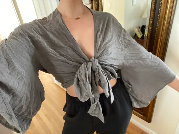 Olivaceous Tie Front Top - Image 2