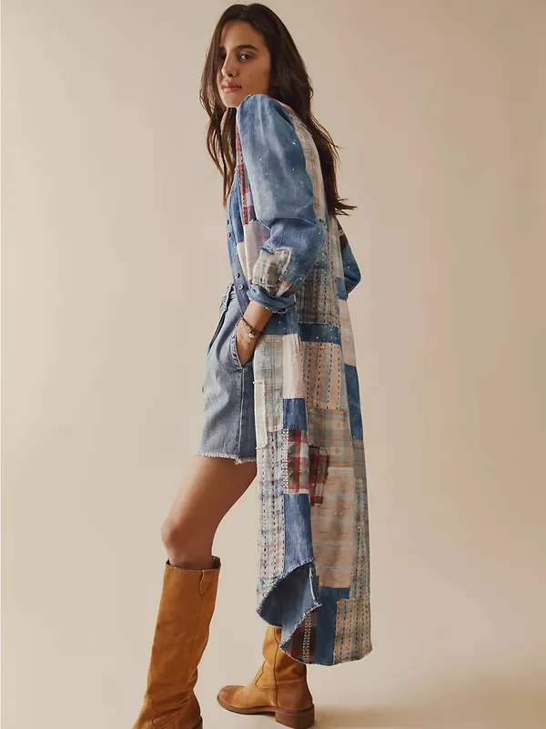 We The Free Phoenix Patched Shirtdress Duster Women’s Sz XS Patchwork Maxi Dress - Image 2