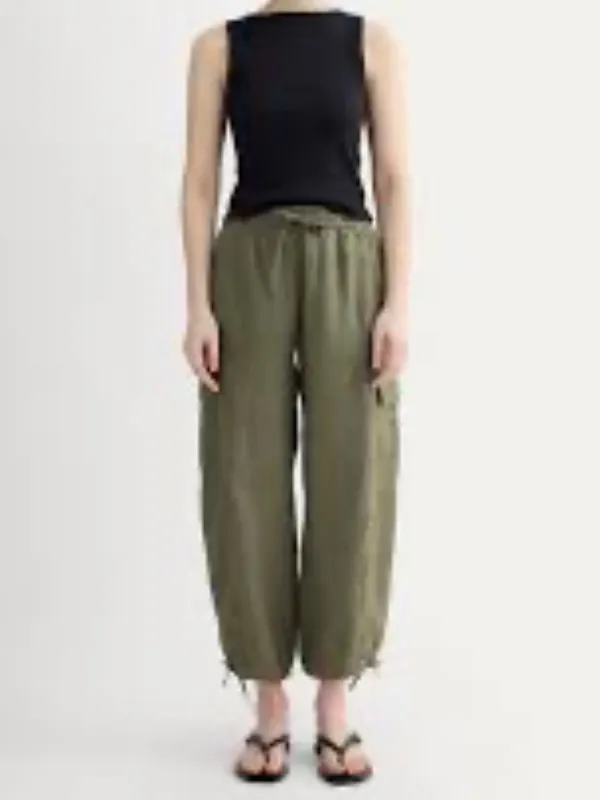 Vintage Petites Linen Blend Cargo Pants Green Size Petite Large - Image 4