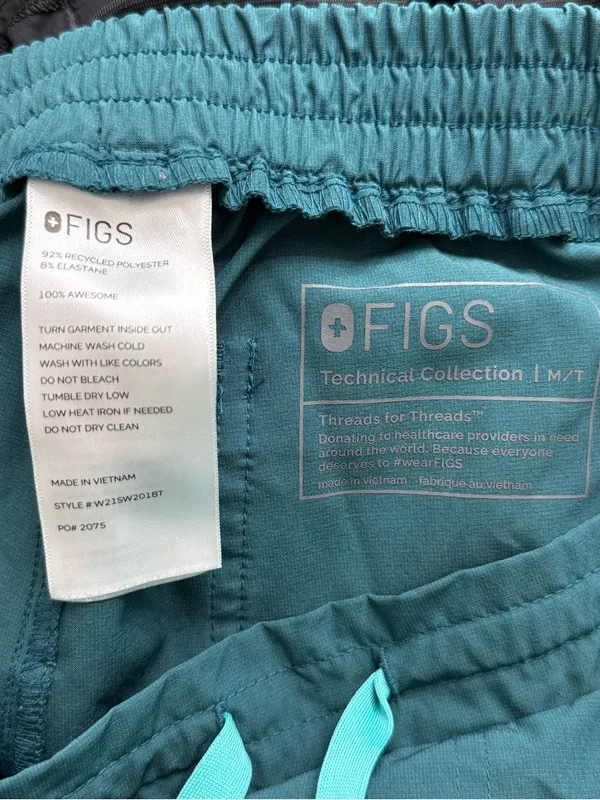 Figs Women’s Medium Tall Teal Drawstring Cargo Tapered Straight Leg - Image 5