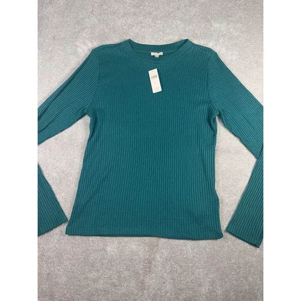Pilcro crew neck long sleeve shirt green ribbed nwt Large - Image 2