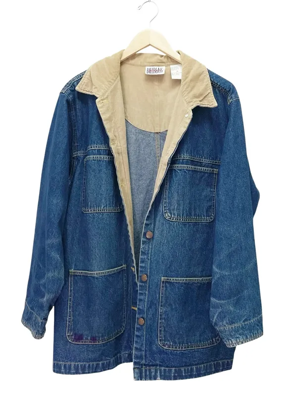 Vintage Bill Blass Jeans Denim Chore Jacket XL Corduroy Collar Barn Workwear - Image 5