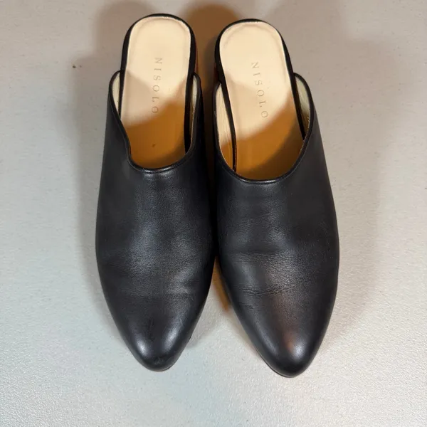 Nisolo Mariella Mule Womens 7 Smooth Black Leather Classic Round Toe Block Heel - Image 2