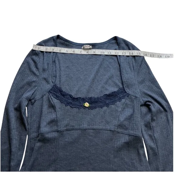 Intimately Free People Blue Ribbed Lace Trim Rosette Square Neck Cropped Top M - Image 5