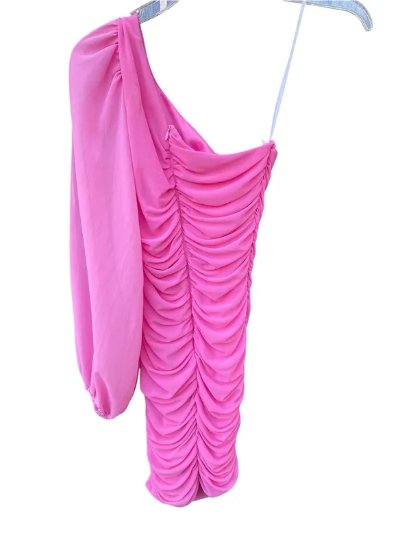 Hello Molly One-Shoulder Barbie Pink Mini Dress Size Small Size 4 Party Neon - Image 4