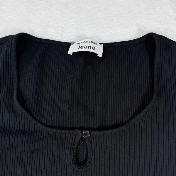 Reformation‎ Jeans Womens Black Ribbed Keyhole Bell Sleeve Mini Dress Size S USA - Image 5