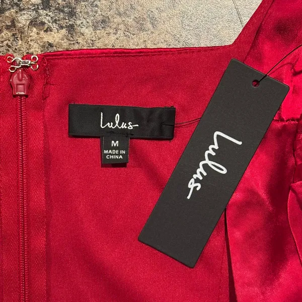 NWT Lulus Dress Satin Y2K Party Cocktail Going Out Square Neck Mini Red Medium - Image 3