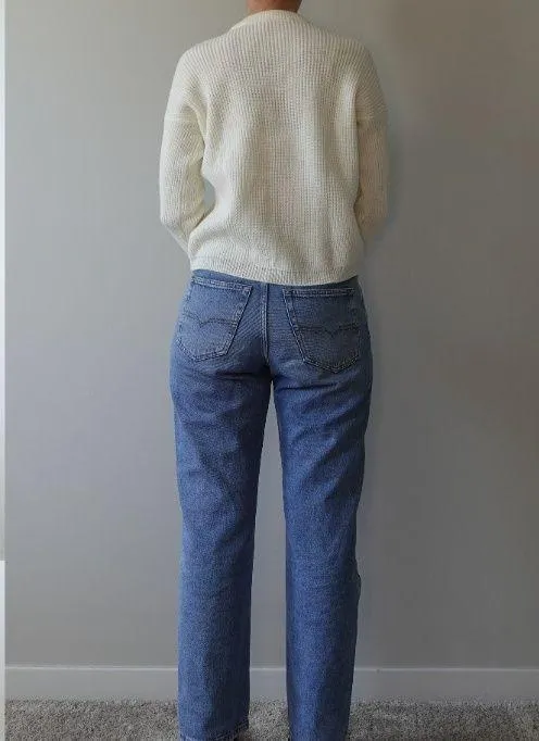 Rainbow Cream Knit Cozy Crew Neck Sweater One Size White - Image 3