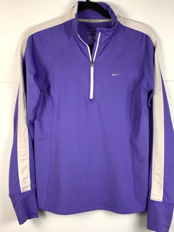 Nike Dri-FIT Womens Half Zip Pullover Purple Running Thumbholes Long Sleeve M - Image 4