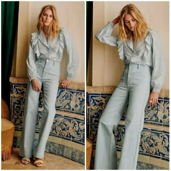 Sézane 💕💕 Irma Shirt ~ Light Blue/Ecru FR 34 = US 2 - Image 4
