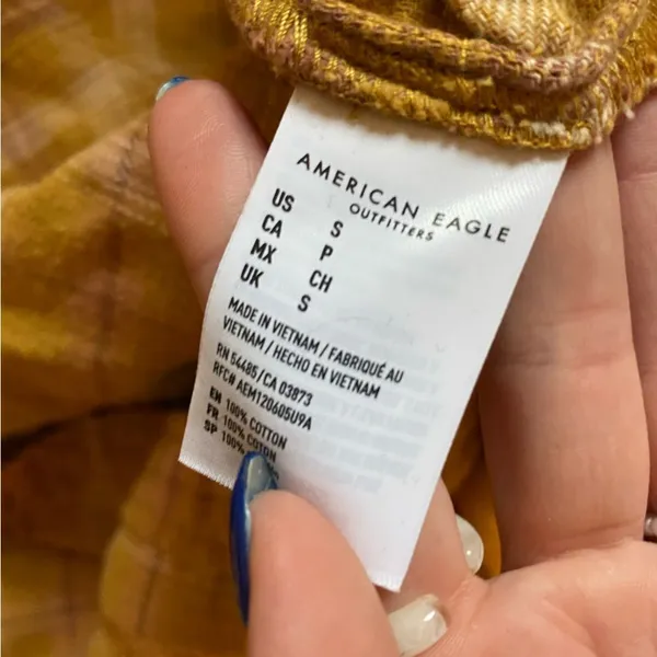 American Eagle Size Small Yellow Pink White Buffalo Plaid Flannel Button Down - Image 2