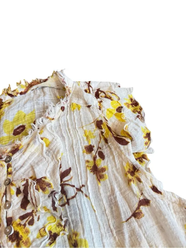 Free People One Naya Floral Crop Top Shirt Blouse Gauze Stretch Size Large - Image 8